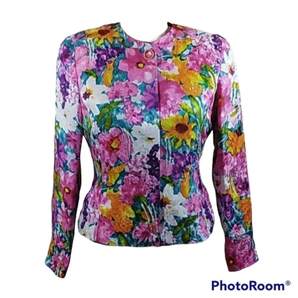 NWOT Ann Crimmn For Umi Collections Satin Floral Jacket Size 10